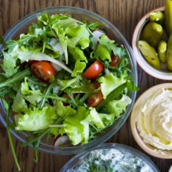 Couscous lunch with salad and pickles
