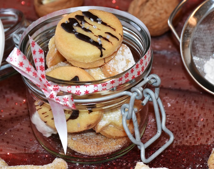 Cookies in a jar with a ribbon
