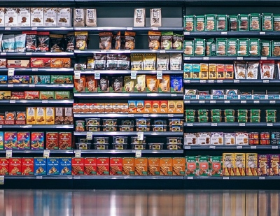Grocery store packaged food aisle