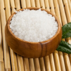Crystal salt in a bamboo bowl