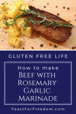 Pinterest mini image - Marinated beef with diced potatoes and garnished with fresh Rosemary