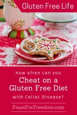 Pinterest mini image - How often can you cheat on a gluten free diet with Celiac Disease with a delicate iced Christmas cookie on a plate