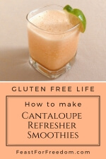 Pinterest mini image - Cantaloupe smoothie in a glass with a lime garnish