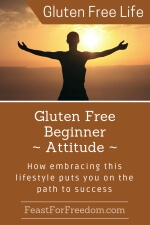 Pinterest mini image - Gluten free beginner - attitude - how embracing this lifestyle puts you on the path to success with a woman silhouetted against a sunset