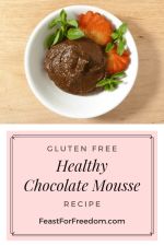 Pinterest mini image - Chocolate pudding in a bowl garnished with a fancy sliced strawberry