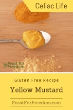 Pinterest mini image - Yellow mustard on a spoon next to small piles of mustard powder and turmeric