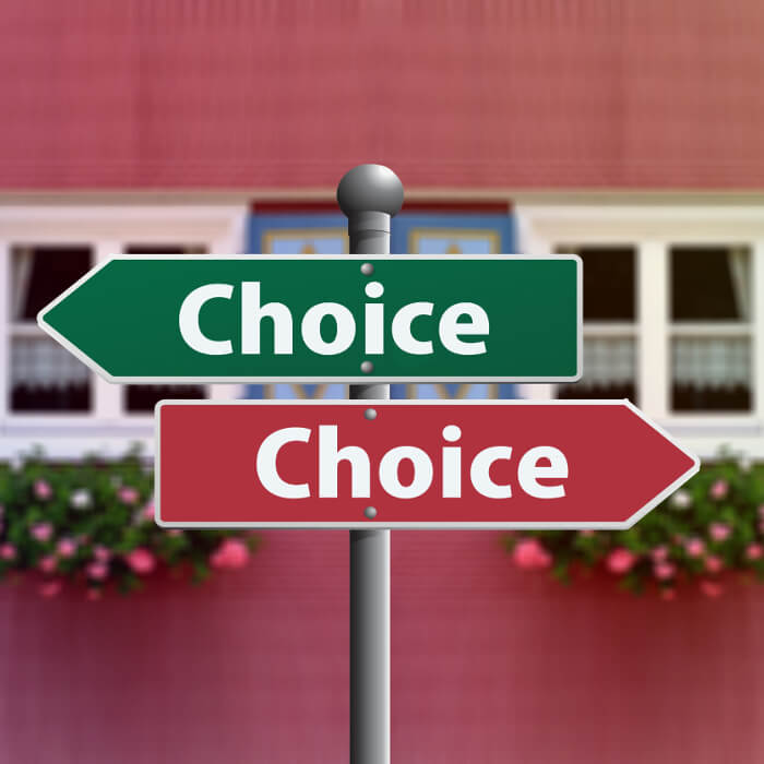 Sign post with 2 choice signs