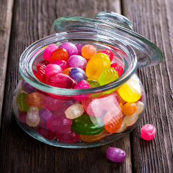 Hard candy in a glass jar
