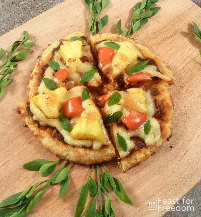 Pizza slices on a cutting board