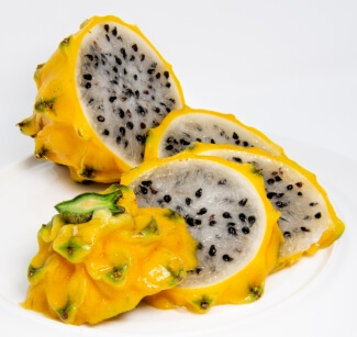 Yellow Dragon Fruit, showing white center