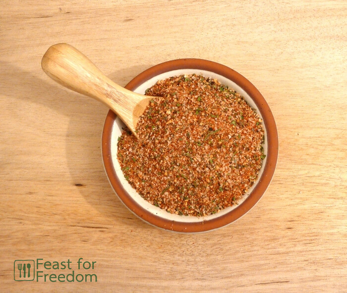 FF Seasoning in a little bowl with a wooden spoon