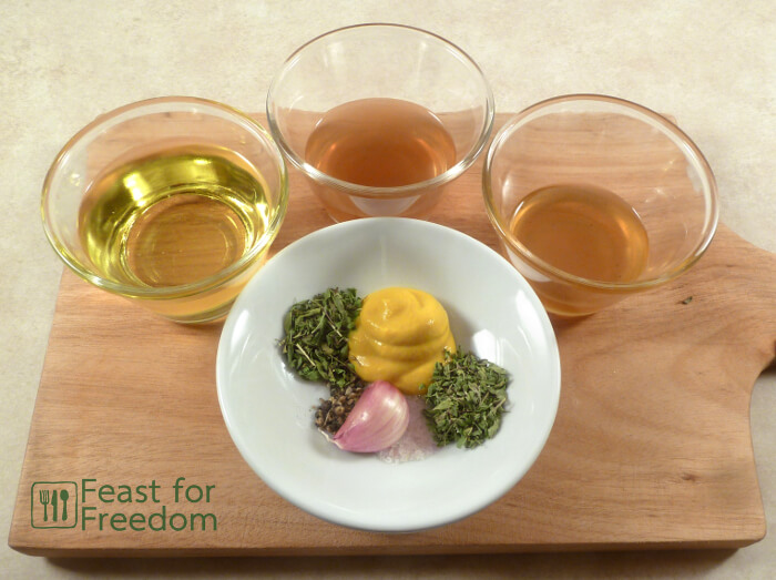 The ingredients needed to make honey mustard dressing