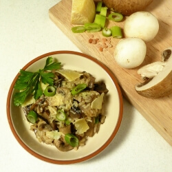 Mushroom risotto on a plate with fresh grated parmesan cheese
